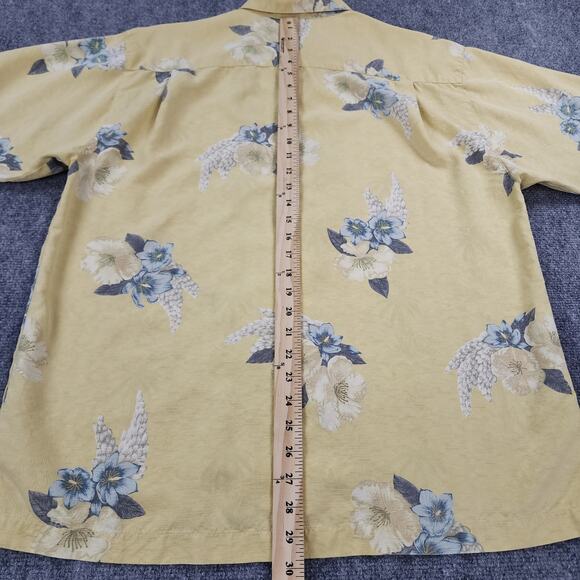 Tommy Bahama Shirt Mens Medium Yellow Silk Button Up Hawaiian Camp Loop Collar - Picture 6 of 16